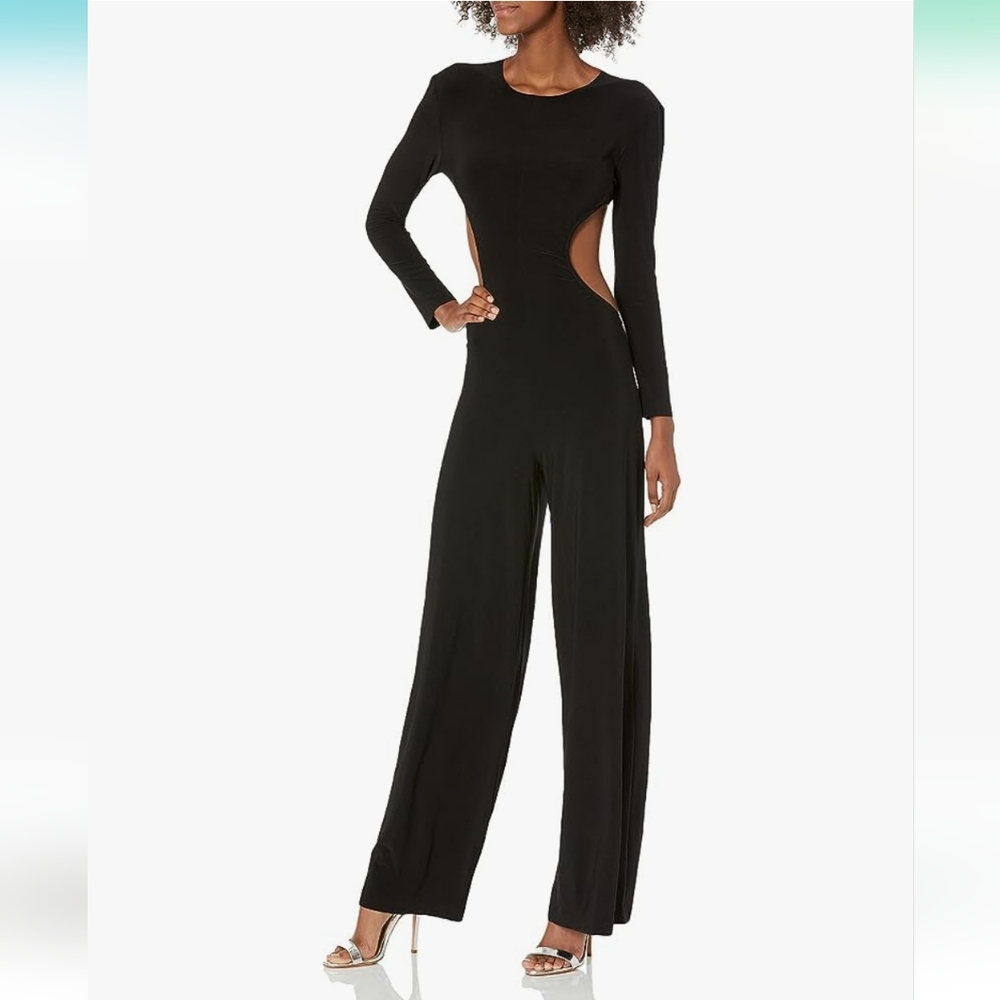 Norma Kamali Black Long-Sleeve Cutout Wide-Leg Jumpsuit